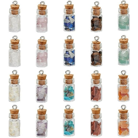 40Pcs 10 Colors Mini Glass Bottle Pendants Colorful Gemstone Glass Wishing Bottle Charm with Cork Stopper Dangle Charms for DIY DIY Necklace Earring Keychain Jewelry Making