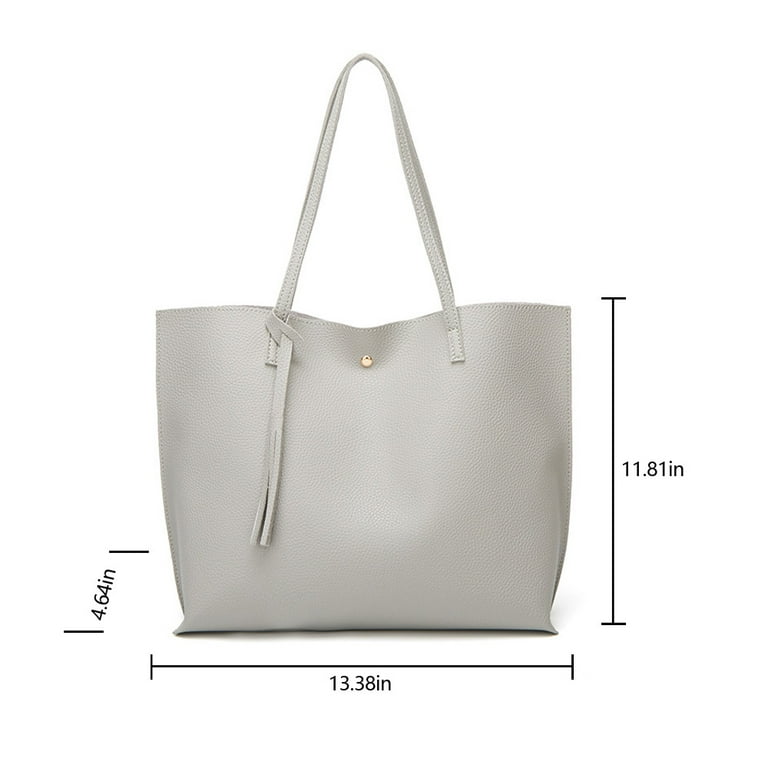 Women PU Leather Tote Bag Tassels Leather Shoulder Handbags Fashion Ladies Purses Satchel Messenger Bag for Woman Work Light Gray
