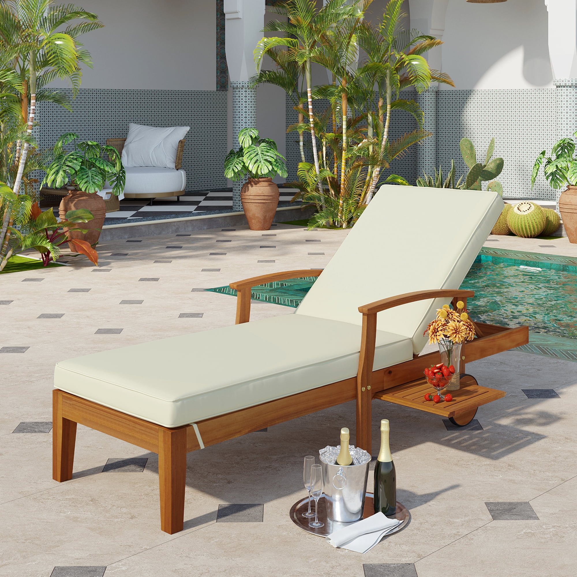 Seizeen 78.8" Solid Wood Outdoor Chaise Lounge, Patio Lounge Chair ...