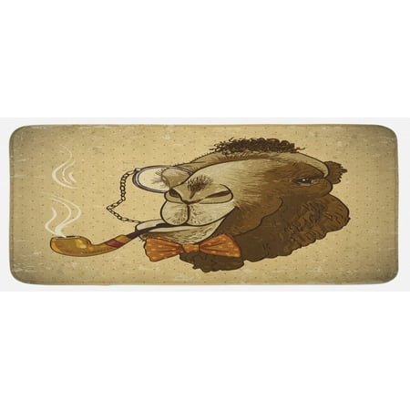 

Animal Kitchen Mat Pop Art Hipster Camel and Monocle Vintage Humor Fun Cool Computer Graphics Plush Decorative Kitchen Mat with Non Slip Backing 47 X 19 Brown Tan by Ambesonne