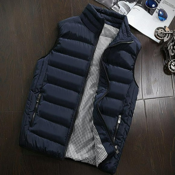 XZNGL Men Autumn Winter Coat Padded Cotton Vest Warm Hooded Thick Vest Tops Jacket