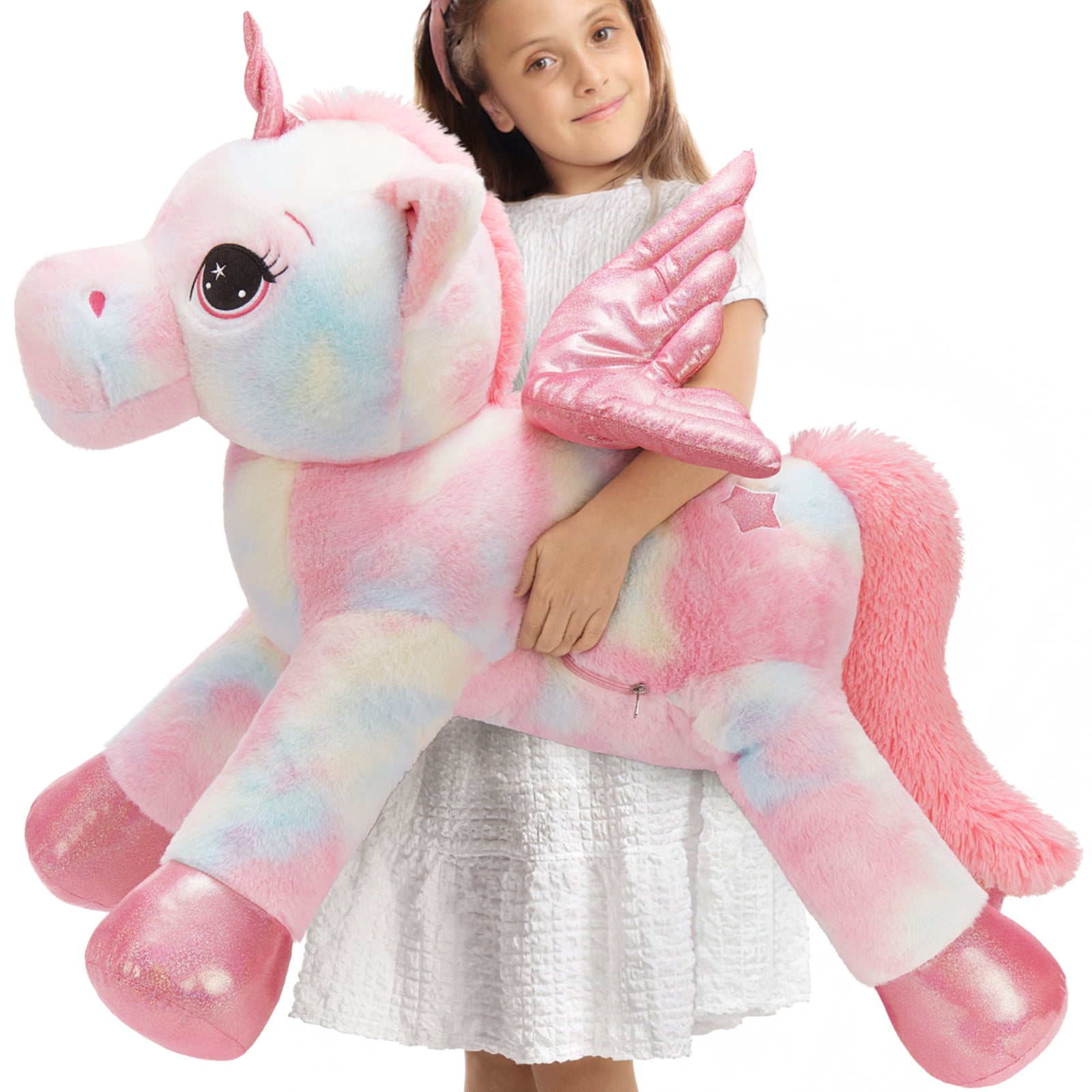 MaoGoLan 43" Big Unicorn Stuffed Animal Plush with Wings Giant Soft Unicorn Pillow Toy