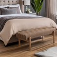 thumbnail image 4 of 47" Upholstered Entryway Bedroom Bench End of Bed, Modern Brown Chenille Tufted Bedroom Indoor Bench with Wood Natural Finish, Entry Ottoman Bench for Hallway Window Dining Living Room, 4 of 6