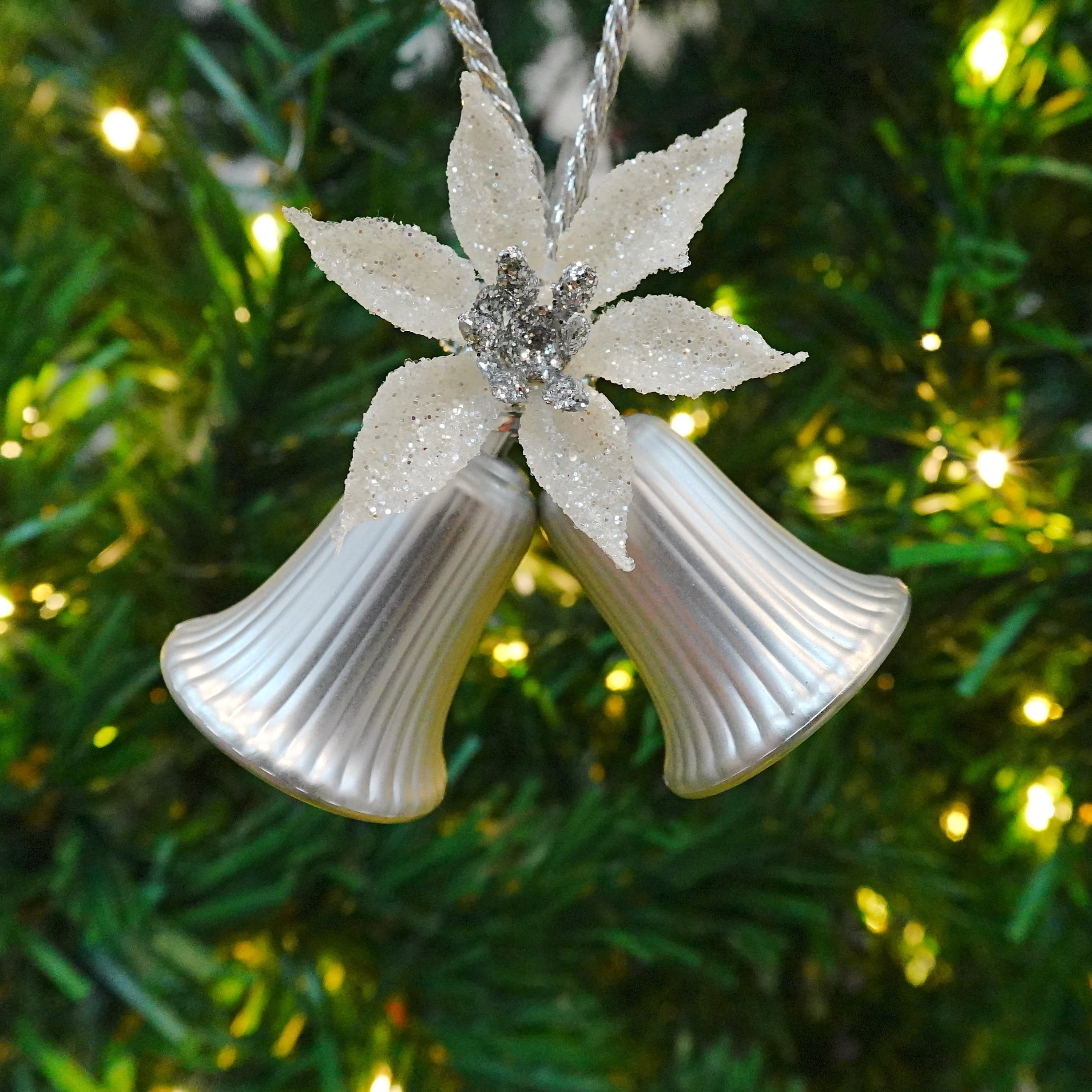 4-Count Silver Double Bell Mini Christmas Ornaments, 4", by Holiday Time
