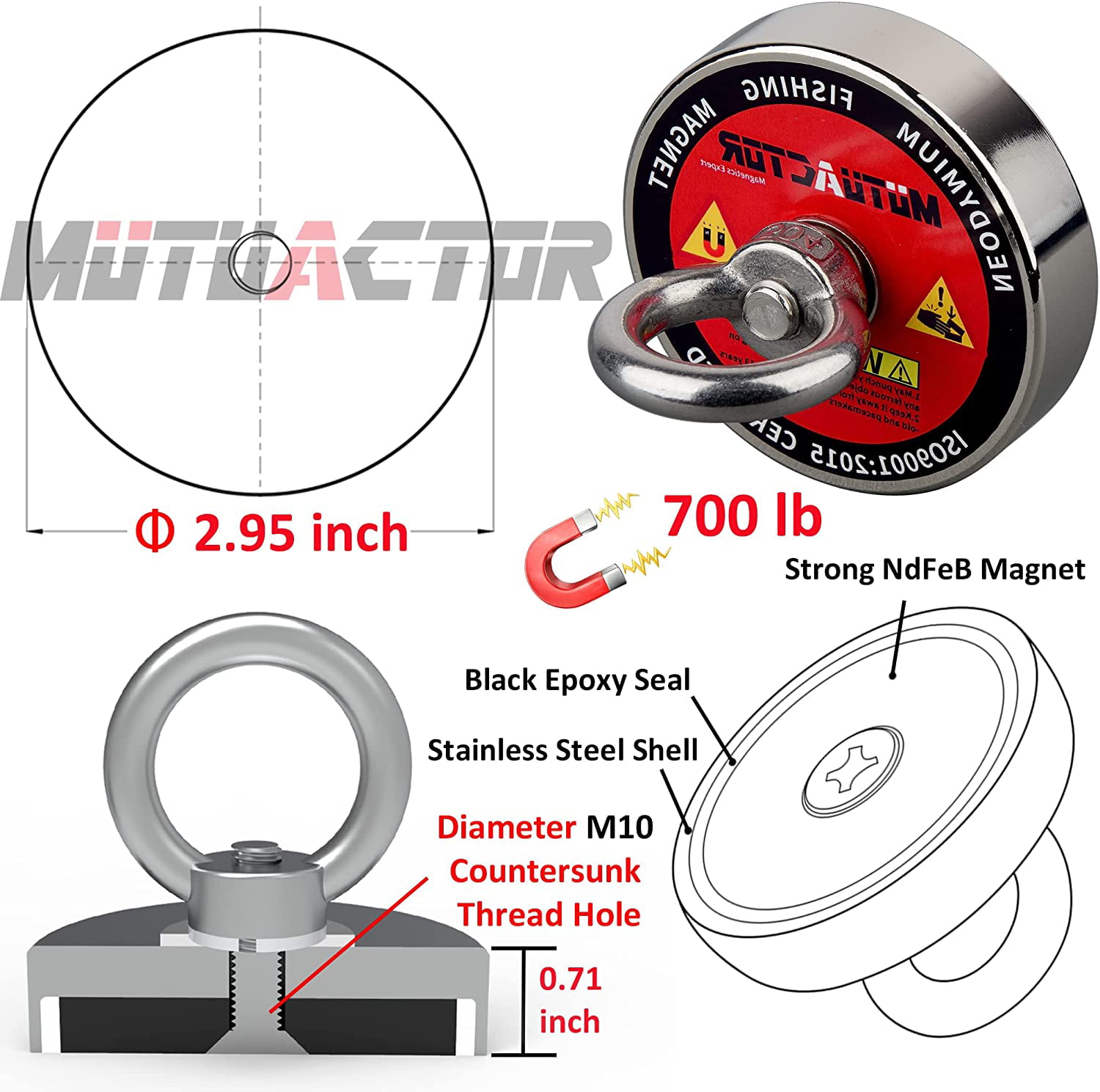 MUTUACTOR Fishing Magnets 700lbs with 20m Durable Rope,N52 Neodymium  Retrieval Magnets,Powerful Magnets for Fishing and Magnetic Recovery  Salvage 