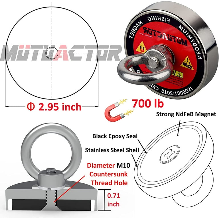 MUTUACTOR Fishing Magnets 400lbs Pull Force,Strong Retrieval Magnet N52  Neodymium Magnets with 20m(66 Feet) Durability Rope,Powerful Magnets for