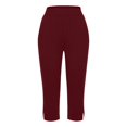 thumbnail image 4 of Wutalume Women's High Waist Side Slit Capri Pants with Pockets Elastic Wide Leg Casual Loose Fit Summer Beach Trousers,Wine XL, 4 of 6