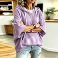 thumbnail image 4 of hlysgo Womens Knit Hoodie Batwing 3/4 Bell Sleeves Oversized Sweatshirts with Kangaroo Pocket Lightweight Casual Pullover Tops Purple,L, 4 of 6