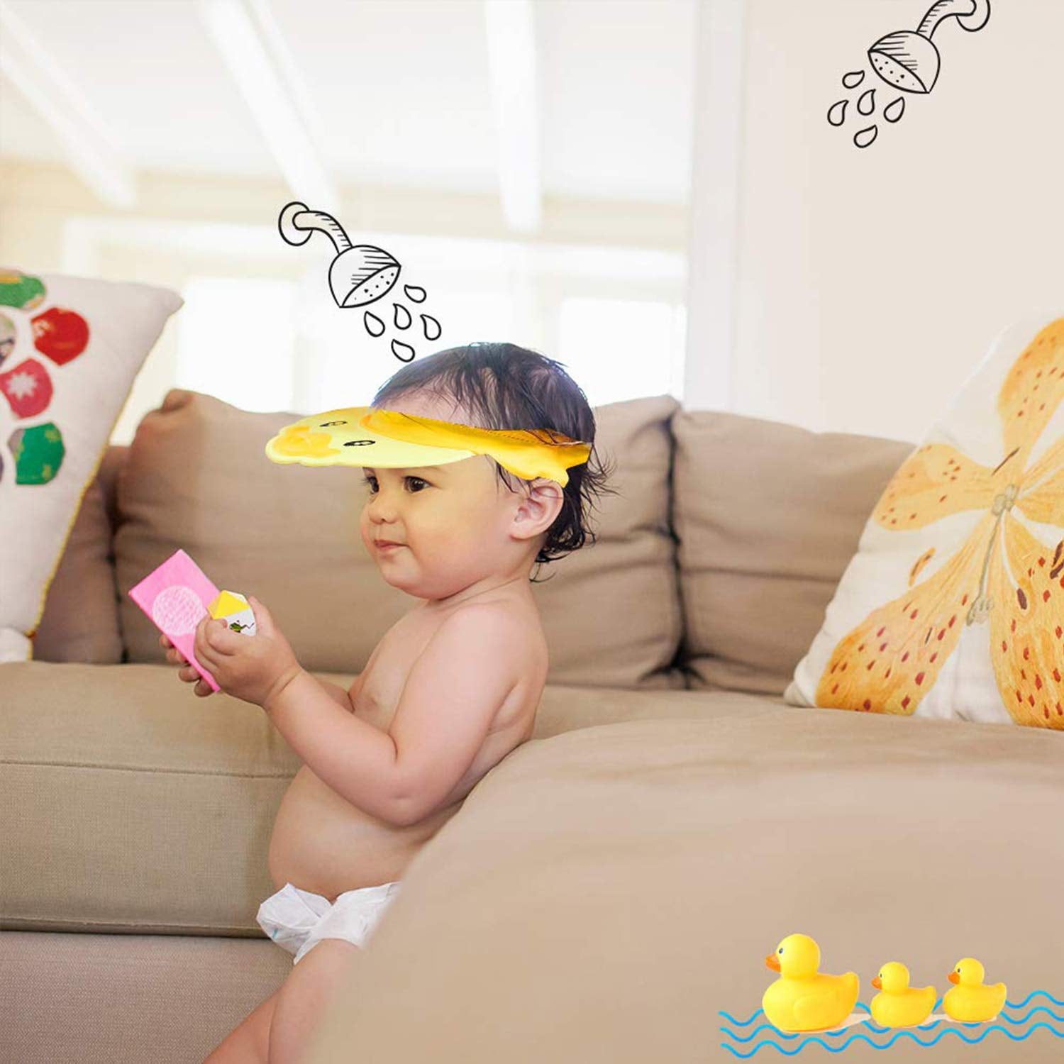 Chapeau De Lavage De Cheveux Chapeau De Bain En Silicone Visière Réglable Doux Protecteur De Tête Chapeau De Shampooing Pour Tout-Petits, Bébé, Enfants, Enfants (Jaune