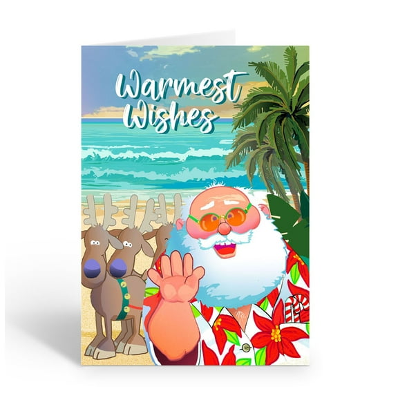 Beach Santa Holiday Cards - 12 Cards with Envelopes - Christmas - 18140