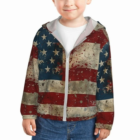 

Goofa American Flag1 Printed Kids Zip-Up Hoodie Girls Boys UPF50+ Sun Protection Jacket Hooded Cooling Shirt-4 Years