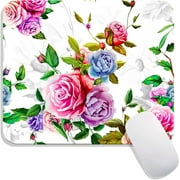 Watercolor Roses Mouse Pad, Peony with Leaves Mouse Pad, Mouse Mat Square Waterproof Mouse Pad Non-Slip Rubber Base