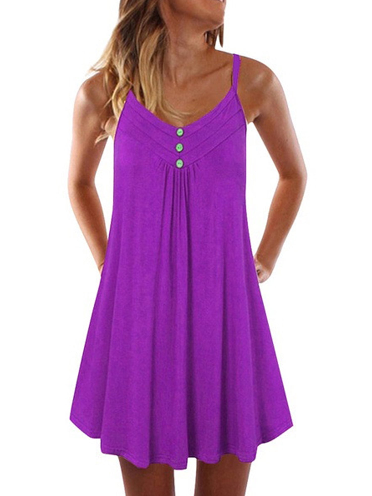 Women's Fashion Loose Casual Pure Color Sleeveless Plus Size Camisole Summer Tank Dress