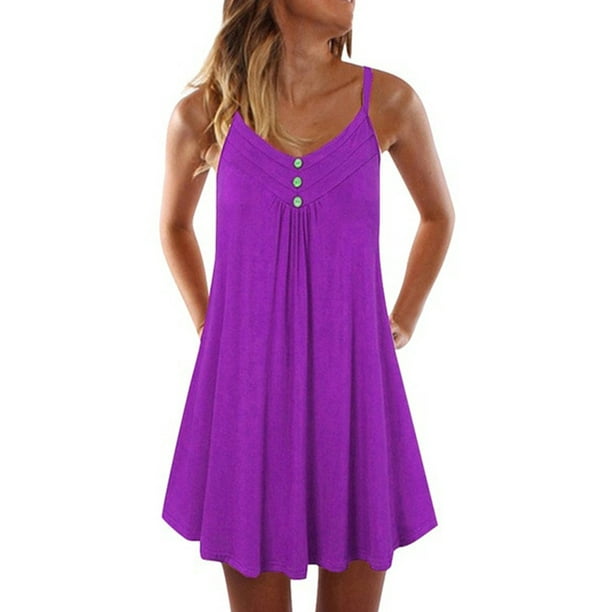 HiMONE - HIMONE Women Summer Nightgown Solid Color Sleeveless ...