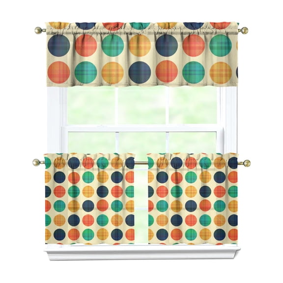 3 PCS Kitchen Curtains Set - Polka Dot Window Treatment Panels with Valance, Semi-Sheer Tier Curtains for Farmhouse & Minimalist Decor (Classic Black & White Dots)