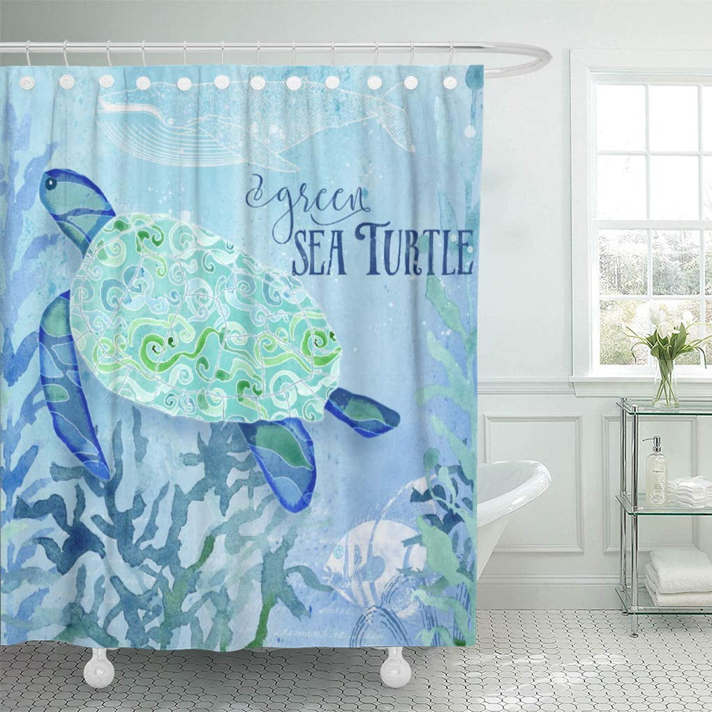 Yusdecor Green Turtles Pattern Beach Sea Turtle Whale Vintage Watercolor Bathroom Decor Bath Shower Curtain 60x72 Inch Walmart Canada