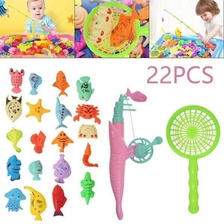 Pluokvzr 22X/Set Baby Kids Magnetic Fish Game Rod Bath Shower Toy