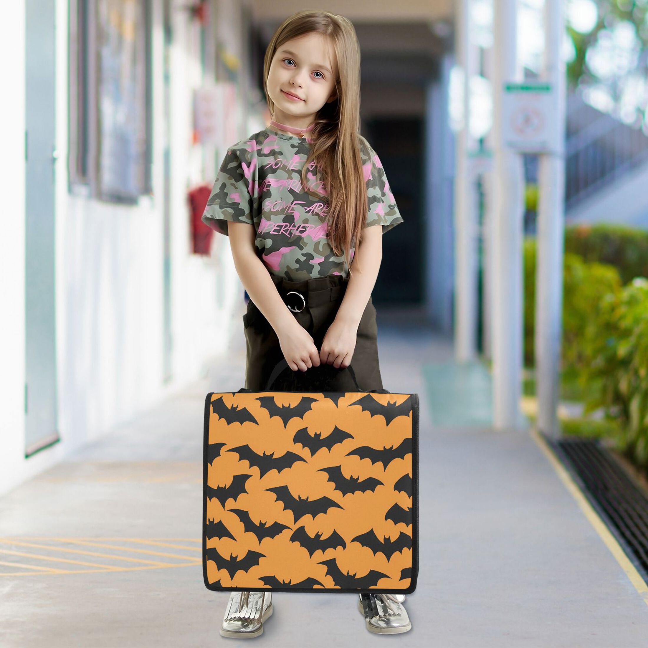 3 Ring Zipper Binder with Shoulder Strap Waterproof Trapper Keeper 2 Inch D-Ring 500 Sheets Capacity Bats on Orange
