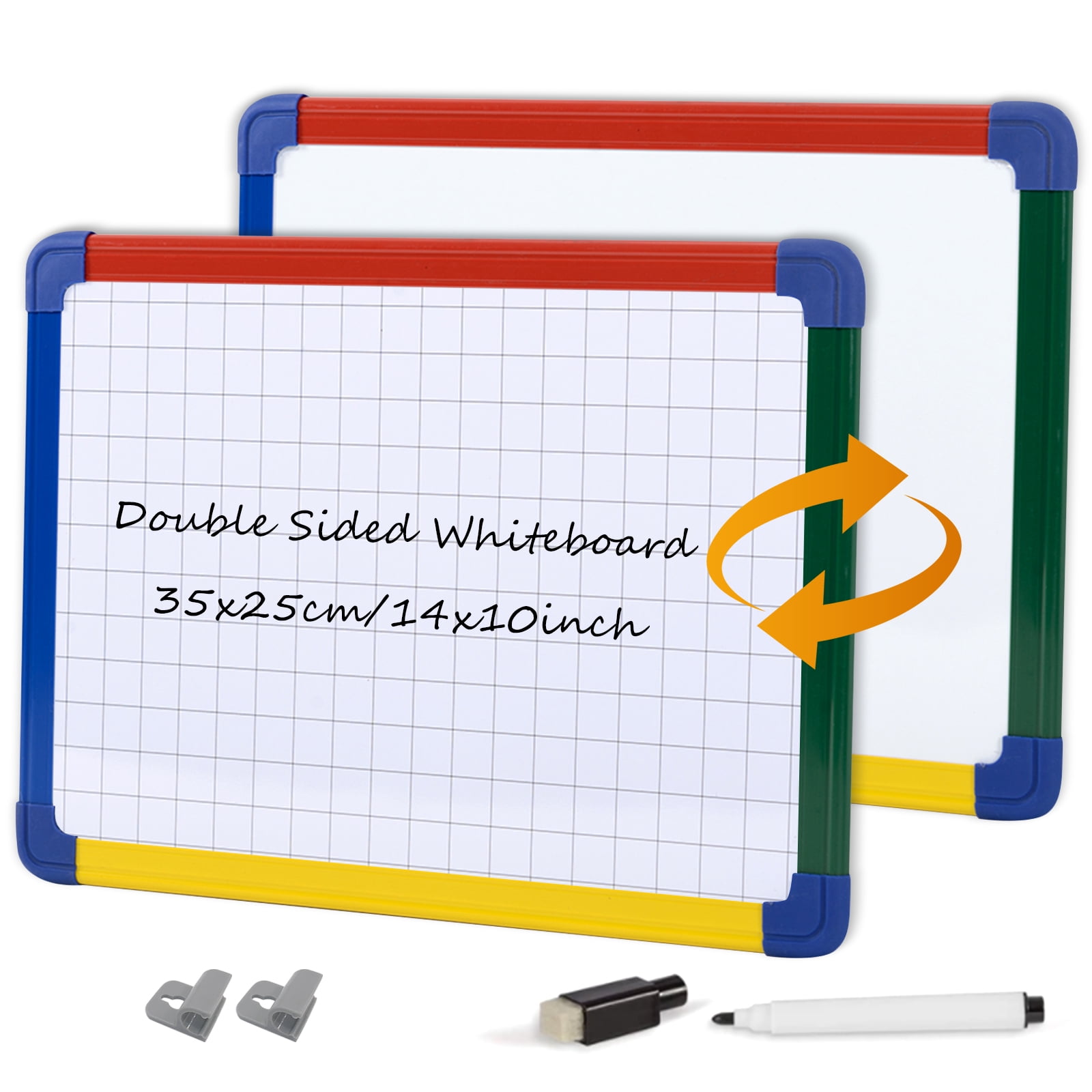 SWANCROWN Small Whiteboard for Kid, Colorful Frame, Double