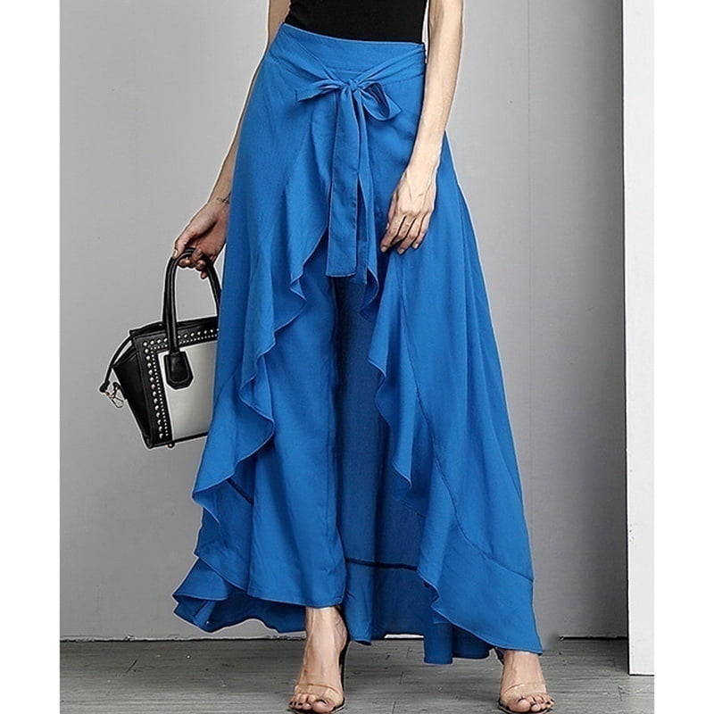 Women Chiffon Tie-Waist Ruffle Palazzo 