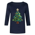 thumbnail image 5 of Feancey 3/4 Sleeve Womens Tops Casual Crewneck Christmas T-Shirts Dressy Trendy Xmas Tree Print Blouse Loose Fit Tee Shirt Navy XXL, 5 of 7