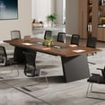 thumbnail image 4 of Tribesigns 8ft Conference Room Table, Modern Meeting Desk with Cable Management, Large Conference Table Business Seminar Furniture for Boardroom, Walnut and Black, 1PC, 4 of 5