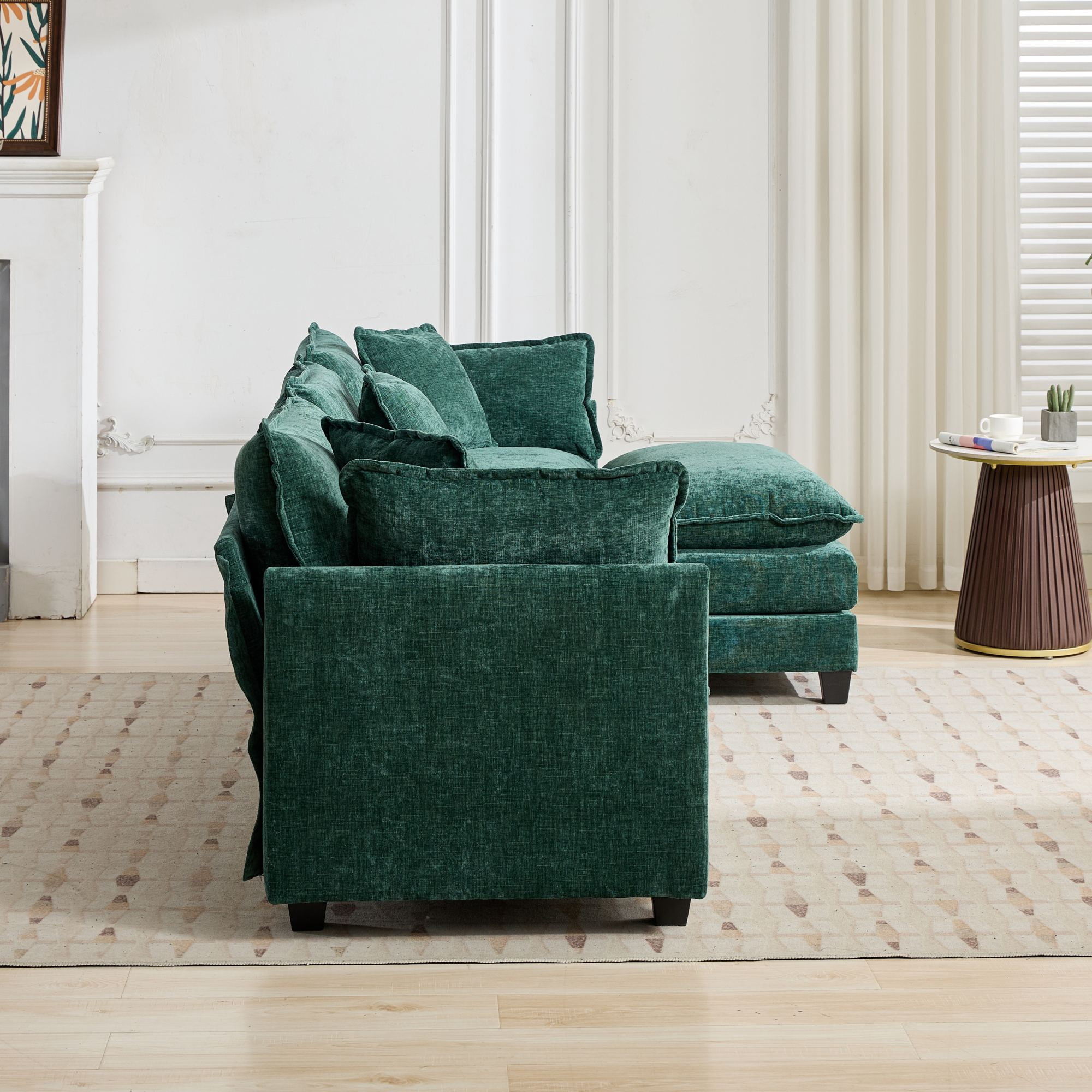 AISWORD 150" Extra Wide Modular Cloud Sofa, 4-Seater Sectional Couch with Double-Layer High-Elastic Sponge, Breathable Chenille Fabric Comfy Upholstered Settee for Living Room