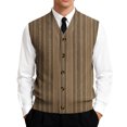 thumbnail image 2 of Vests for Men Cable Knit V-Neck Sleeveless Sweater Button Down Cardigan Fall Winter Business Casual Brown XL, 2 of 7