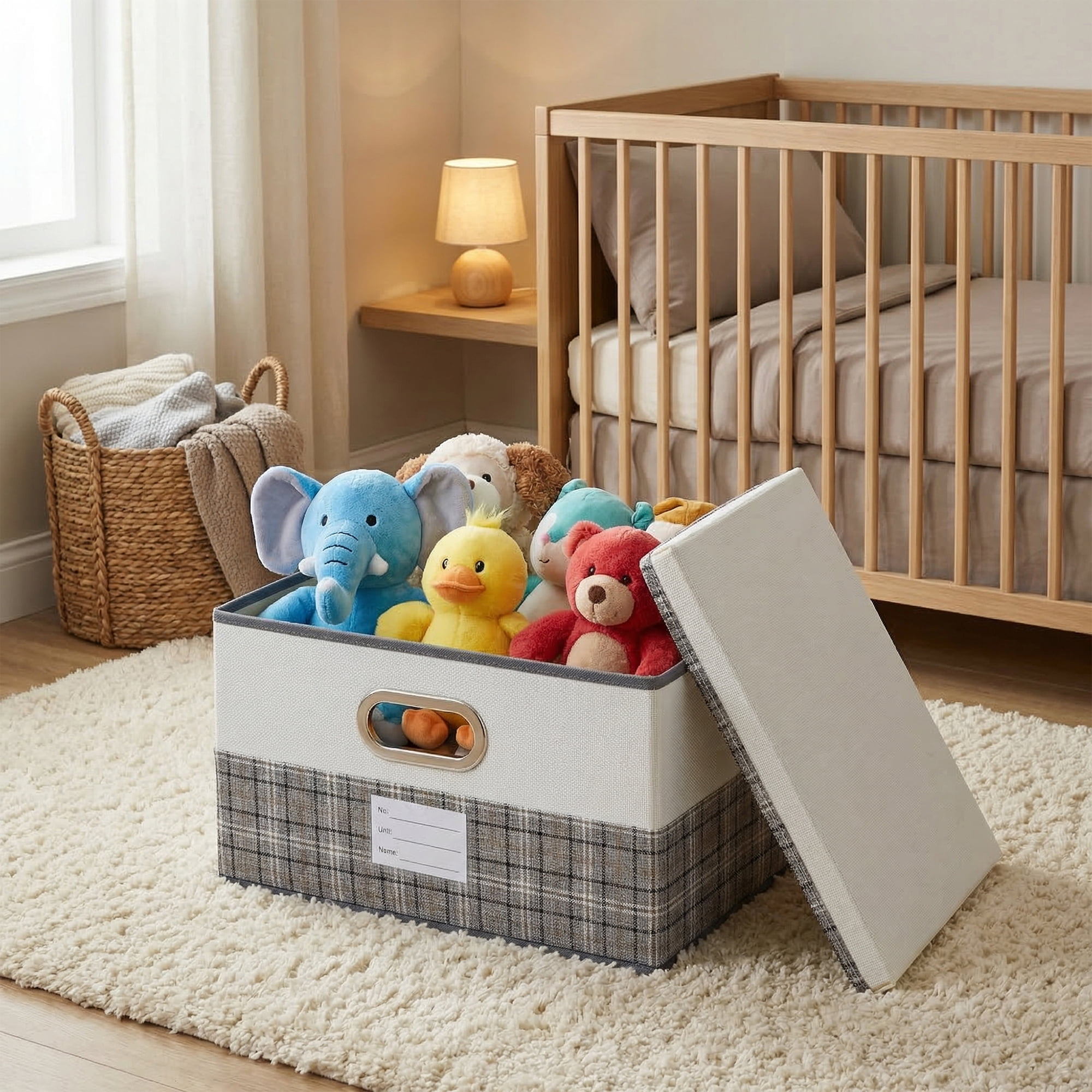 Unique Bargains Storage Cube Fabric Storage Bin with Handles Grey 15*9.8*8.3in