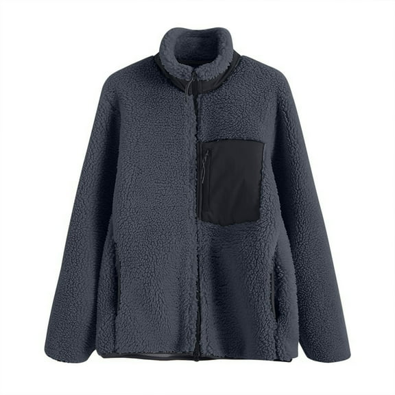 Herrnalise Women's Zip Up Fleece Jacket, Long Sleeve Warm Soft Polar Lightweight Coat with Pockets for Winter Gray,M