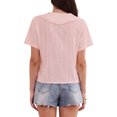 thumbnail image 3 of INSPIRE CHIC Short Sleeve Shirts for Women Ruffle Peter Pan Collar Button Down Cotton Blouse Casual Summer Tops S Pink, 3 of 5