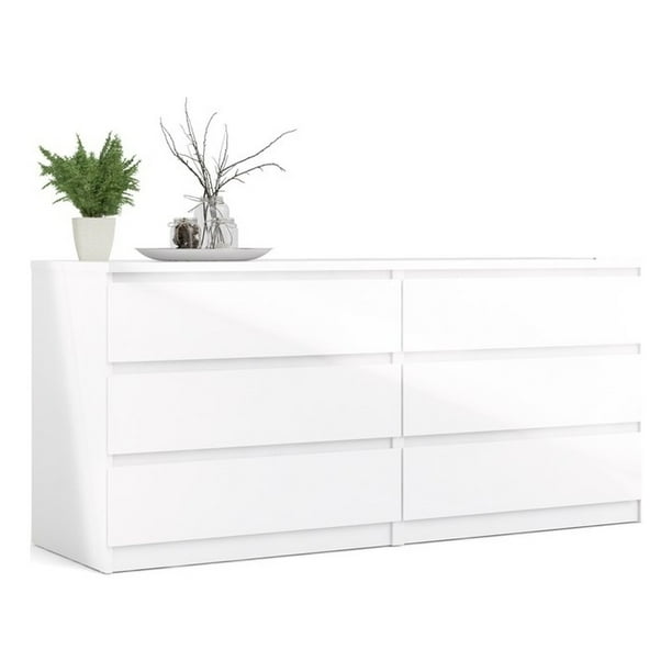 Pemberly row modern contemporary 6 drawer wide double bedroom dresser in white high gloss discount