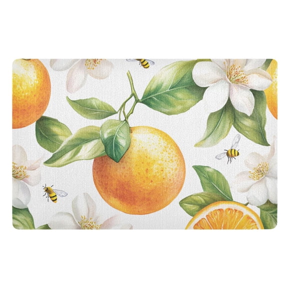 Yayeee Doormat for Indoor Entrance 32" x 20" Non Slippery Floor Rug, Floral Watercolor Oranges