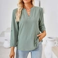 thumbnail image 4 of IROINNID Polyester Long Sleeve T Shirt for Women Casual Solid Slot Neck Loose T-shirt Top,Green, 4 of 7