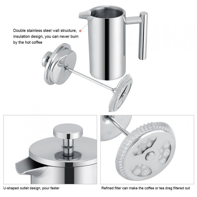 LAFGUR French Press, Coffee Pot,350ML Double Wall Stainless Steel Coffee Maker French Press Tea Pot with Filter