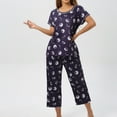 thumbnail image 2 of Jamicy Pyjama pour Femmes Haut à Manches Courtes Imprimé avec Cordon de Serrage Capris Ensemble de Pyjama pour Dames Confortable Col Rond Tenue de Détente, 2 of 6