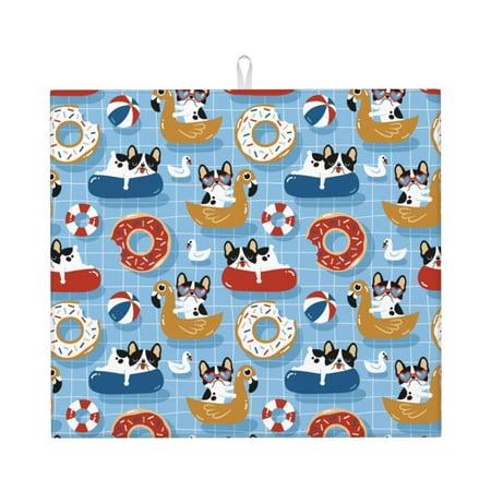 

Vsdgher Dogs With Pool Floats Print Dish Drying Mat Kitchen Counter Mat Dish Drying Pad for Dishes Utensils Pots and Pans 16 x 18