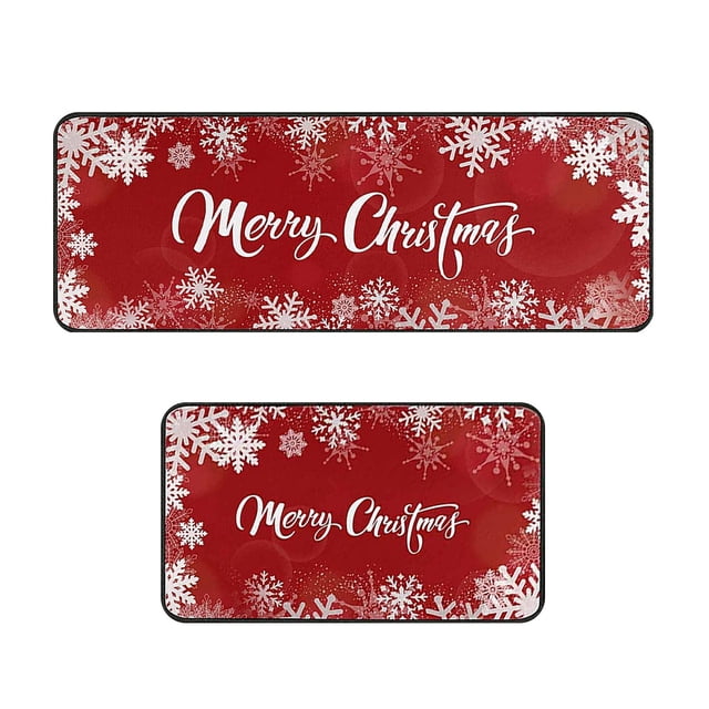 yulier Christmas Kitchen Rugs Set of 2 Anti Fatigue Kitchen Mats for Floor Non Slip Cushioned Kitchen Runner Rug Floor Mats Comfort Standing Mat Christmas Kitchen Decor (15.7"x43"+15.7"x23.6")