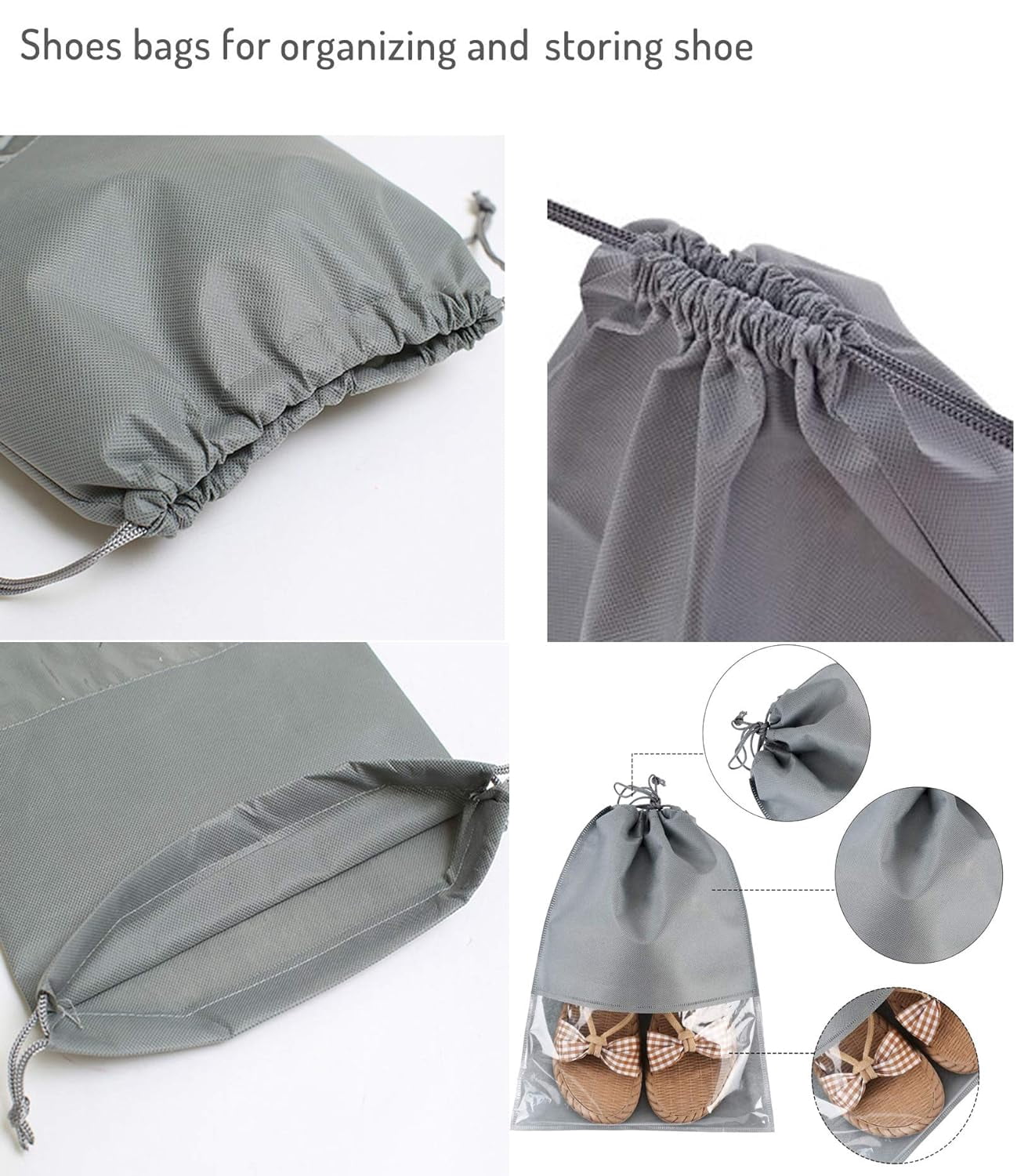atorakushon Non Woven Fabric Shoe Cover Travelling Storage Bag Footwear Wardrobe Organizer Pouch Pack of 24 Grey