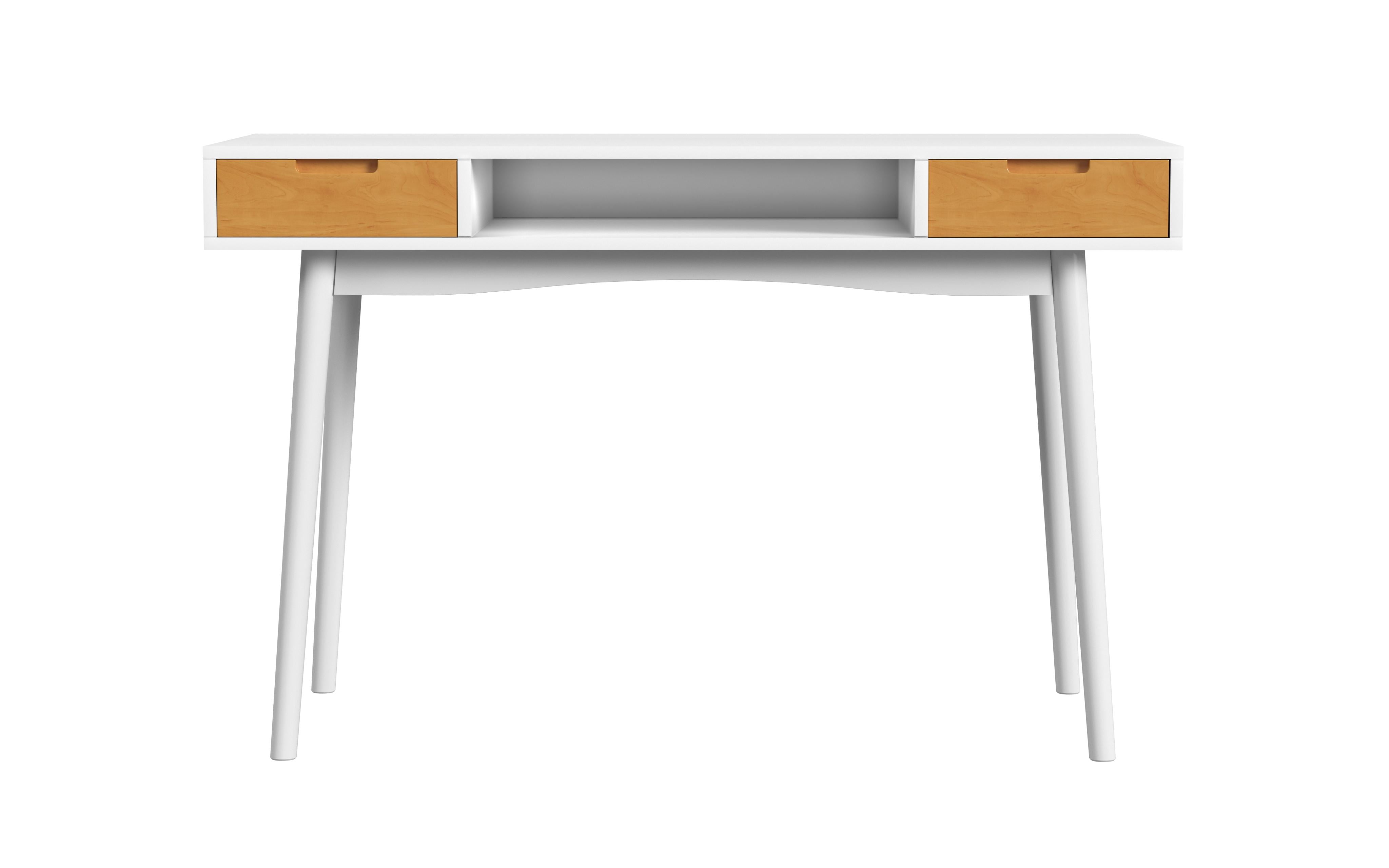 Linon Campton 2-Drawer Mid Century Writing Desk, 47" Wide, White and Natural Finish