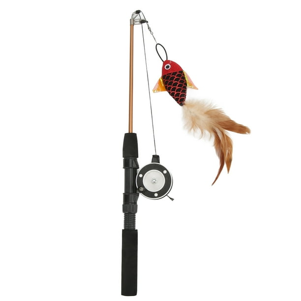 Funny Cat Stick Realistic Flexible Interactive Pulley Telescopic Fishing  Rod Cat Toy for Cats(Red Fish Fishing Rod ) 