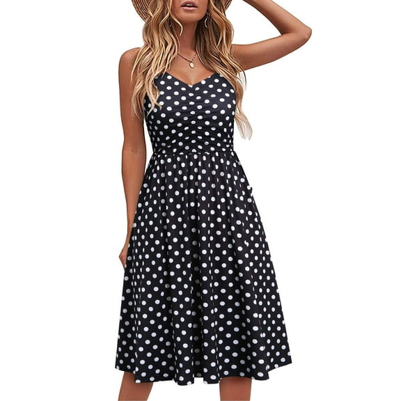 Casual Dresses for Women Sleeveless Cotton Summer Beach Dress A Line Spaghetti Strap Sundresses with Pockets