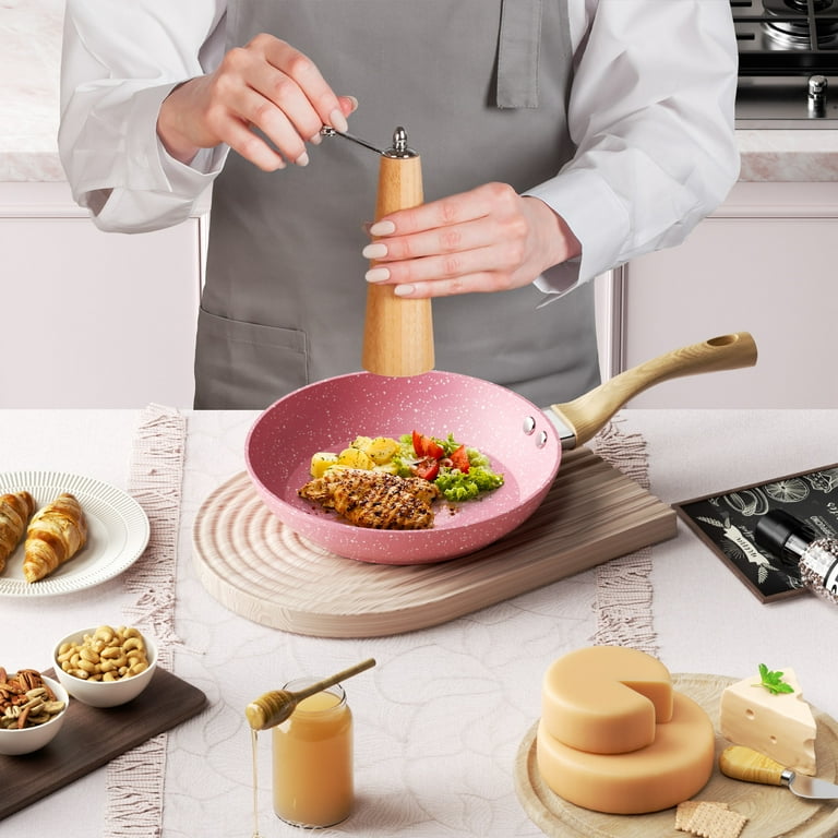 Innerwell 9.5 Inch Pink Nonstick Frying Pan Granite Cookware for