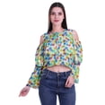 thumbnail image 1 of Moomaya Printed Casual Long Sleeve Tops Women Cold Shoulder Ruffle Sleeves Top, 1 of 4