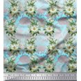 thumbnail image 1 of Soimoi Moss Georgette Fabric Leaves & Magnolia Floral Print Fabric by The Yard 42 Inch Wide, 1 of 5
