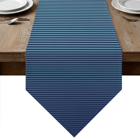 Navy Blue Ombre Striped Table Runner Linen Burlap Table Runner 48 Inches Long Blue Line Stripes Farmhouse Dresser Scarves for Kitchen Island Coffee Dining Room Party Wedding Holiday Decor 13"x48"