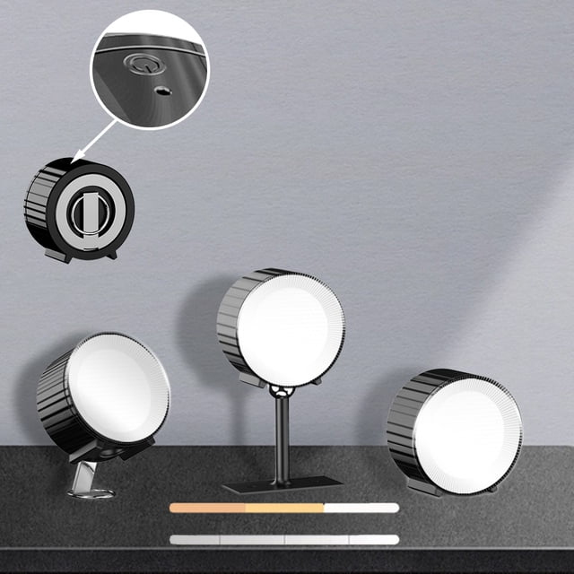 Lámpara de pared magnética portátil desmontable con LED redondo, fuente de luz de tres colores, carga USB ajustable, luz de noche de perforación sin cables