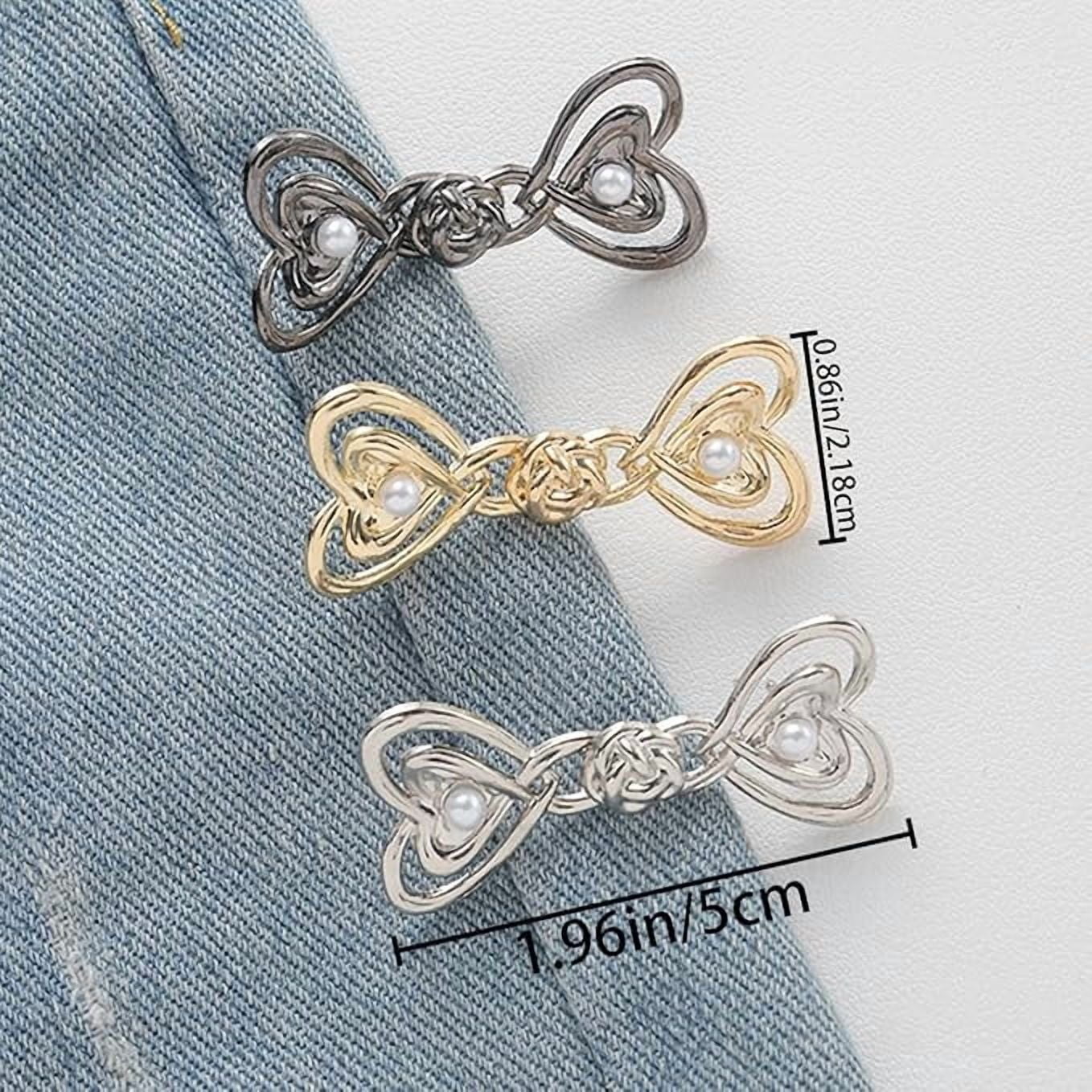 6 PCS Pants Waist Tightener Jean Buttons for Loose Jeans No Tools Detachable Decorative Waist Buckles No Sewing Adjustable Button Love Heart Pearl Button Pins for Jeans Waistband Tightener Skirts
