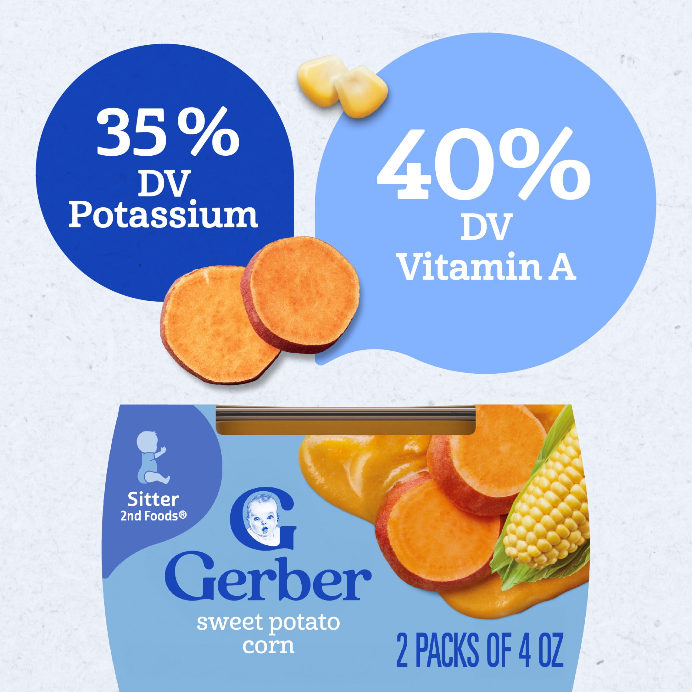 Gerber 2nd Foods Natural for Baby Veggie Power Baby Food, Sweet Potato Corn, 4 oz Tubs (2 Pack)