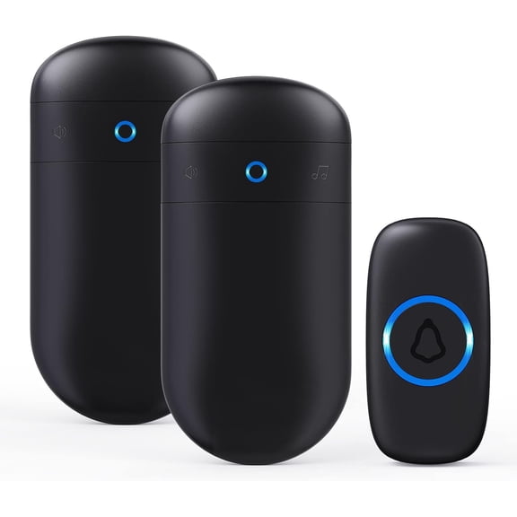 Wireless Doorbell, Door bell Over 1000ft Covera with 2 Plug-In Receivers, 1 Waterproof Push button, 52 Chimes, 110dB loud Sound Colorful LED Flash